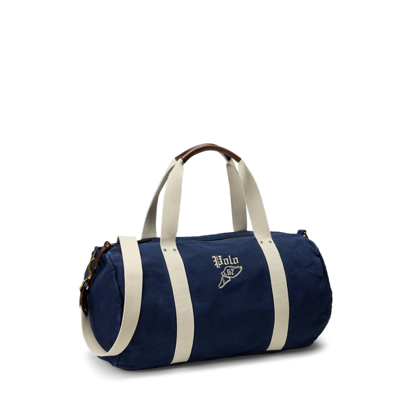☆POLO RALPH LAUREN☆ Logo embroidered canvas duffle navy MA Embroidered Canvas Duffel