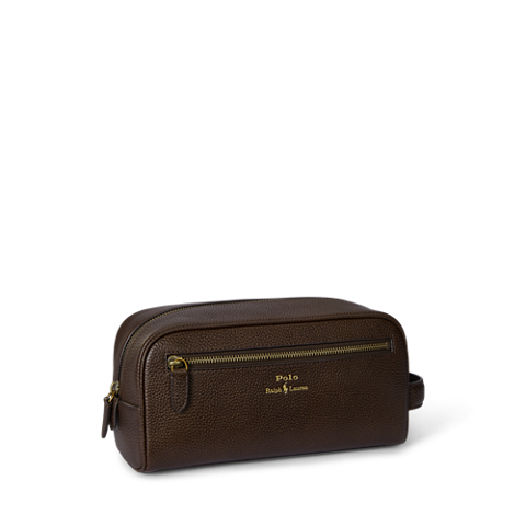 Ralph Lauren Pebbled Leather Travel Case, цвет: Тёмный коричневый