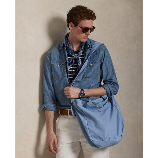 Chambray Blue Canvas Shopper Tote Bag Polo Ralph Lauren 7