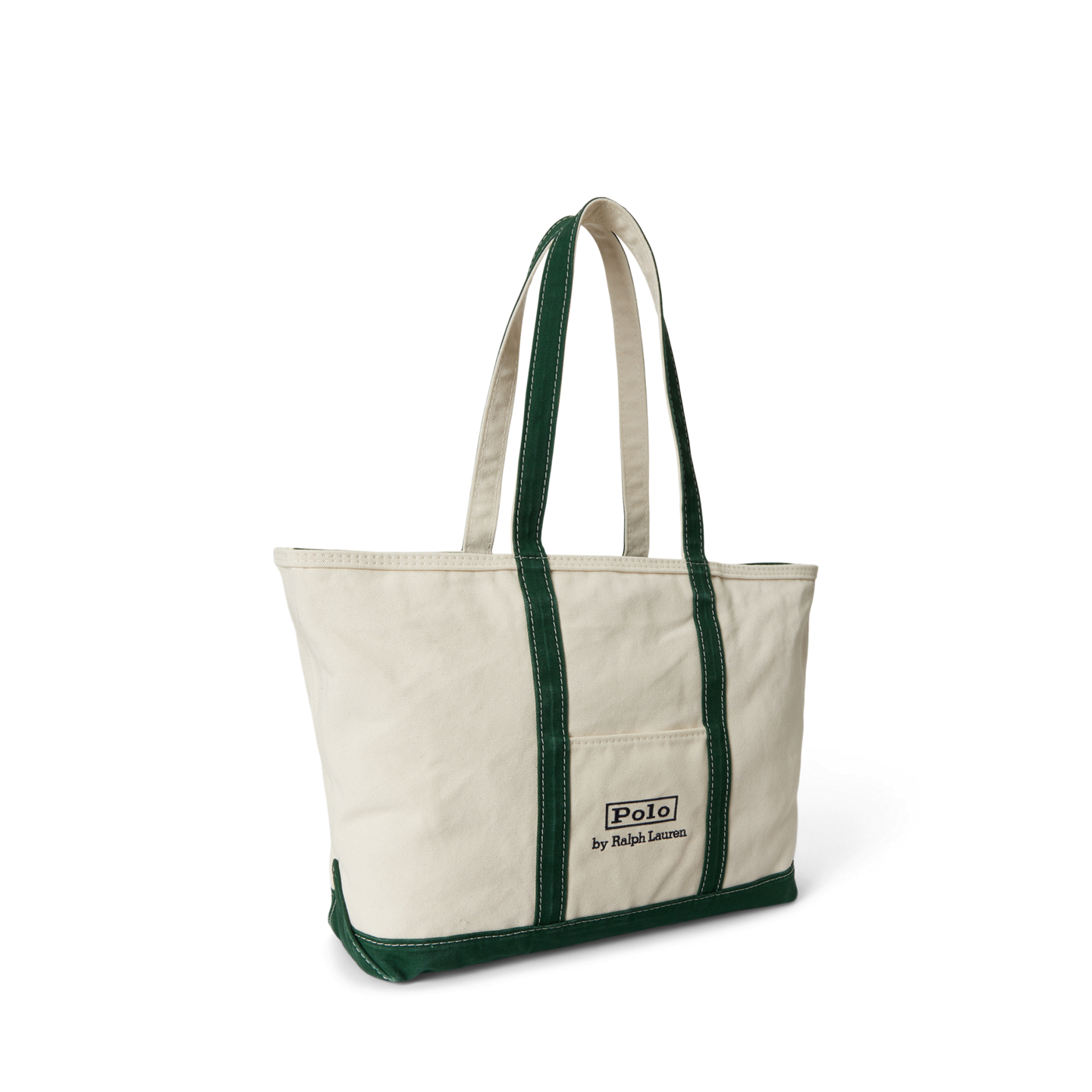 Мужская сумка Ralph Lauren Logo Canvas Medium Tote, цвет: Кремовый / Зелёный — фото 1
