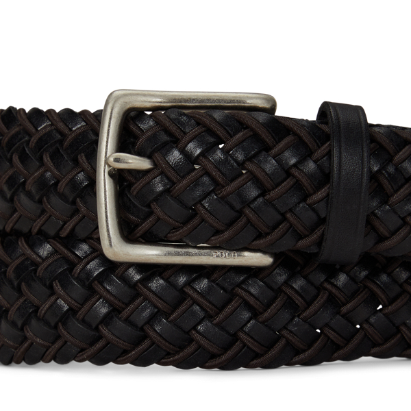 Black/Brown Leather & Braided Cord Woven Belt Polo Ralph Lauren 2