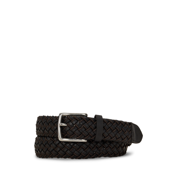 Black/Brown Leather & Braided Cord Woven Belt Polo Ralph Lauren 1