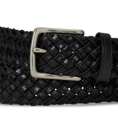 Мужской ремень Ralph Lauren Leather & Braided Cord Woven, цвет: Чёрный
