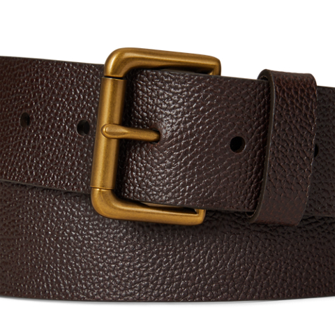 Мужской ремень Ralph Lauren Pebbled Leather Roller-Buckle, цвет: Коричневый