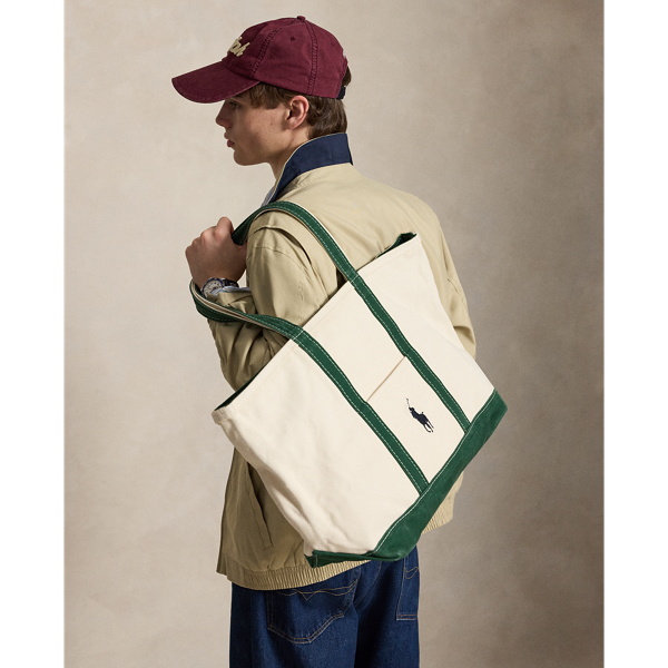 Cream/Green Big Pony Canvas Tote Polo Ralph Lauren 6
