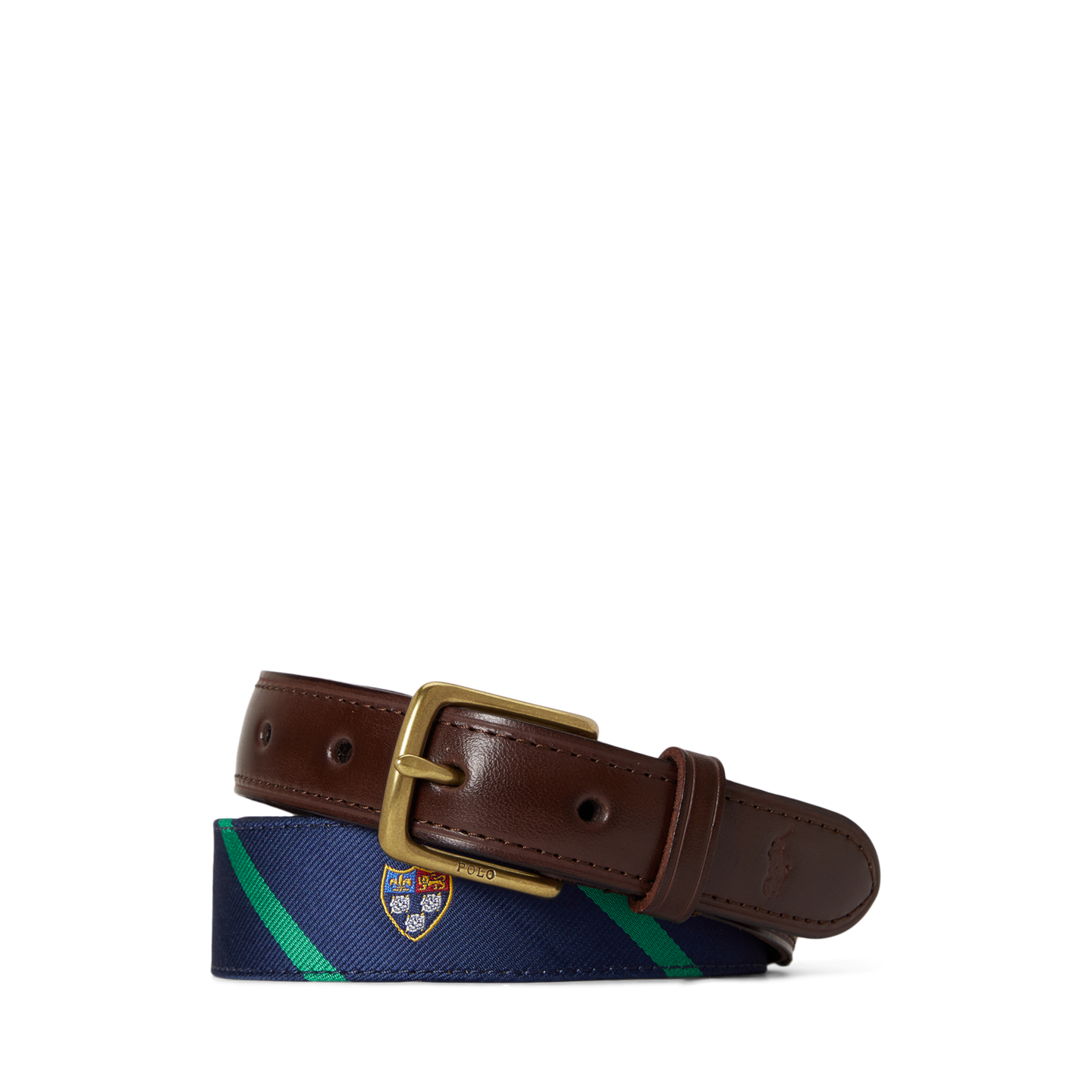 Мужской ремень Ralph Lauren Leather-Trim Silk Jacquard, цвет: Тёмно-синий / Зелёный — фото 2