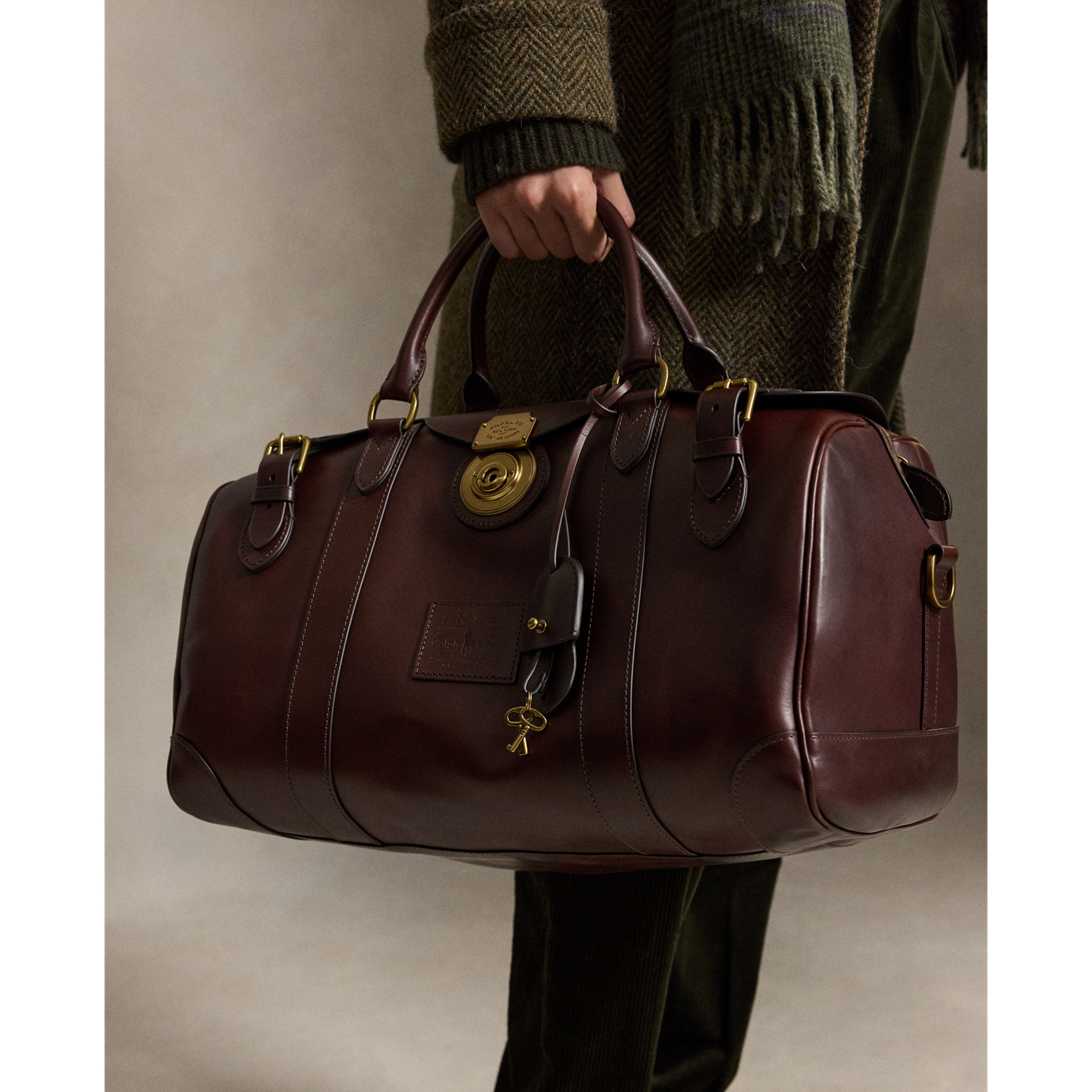 Мужская сумка Ralph Lauren Heritage Lock Leather Small Duffel, цвет: Коричневый — фото 5