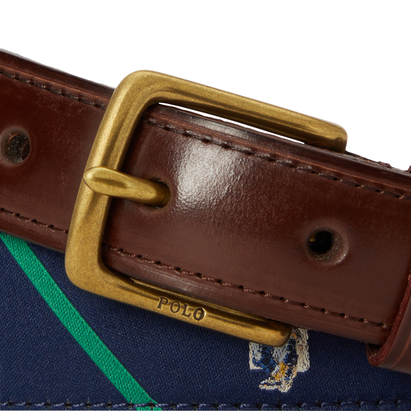 Мужской ремень Ralph Lauren Polo Bear Leather-Trim Striped, цвет: Тёмно-синий разноцветный — фото 1