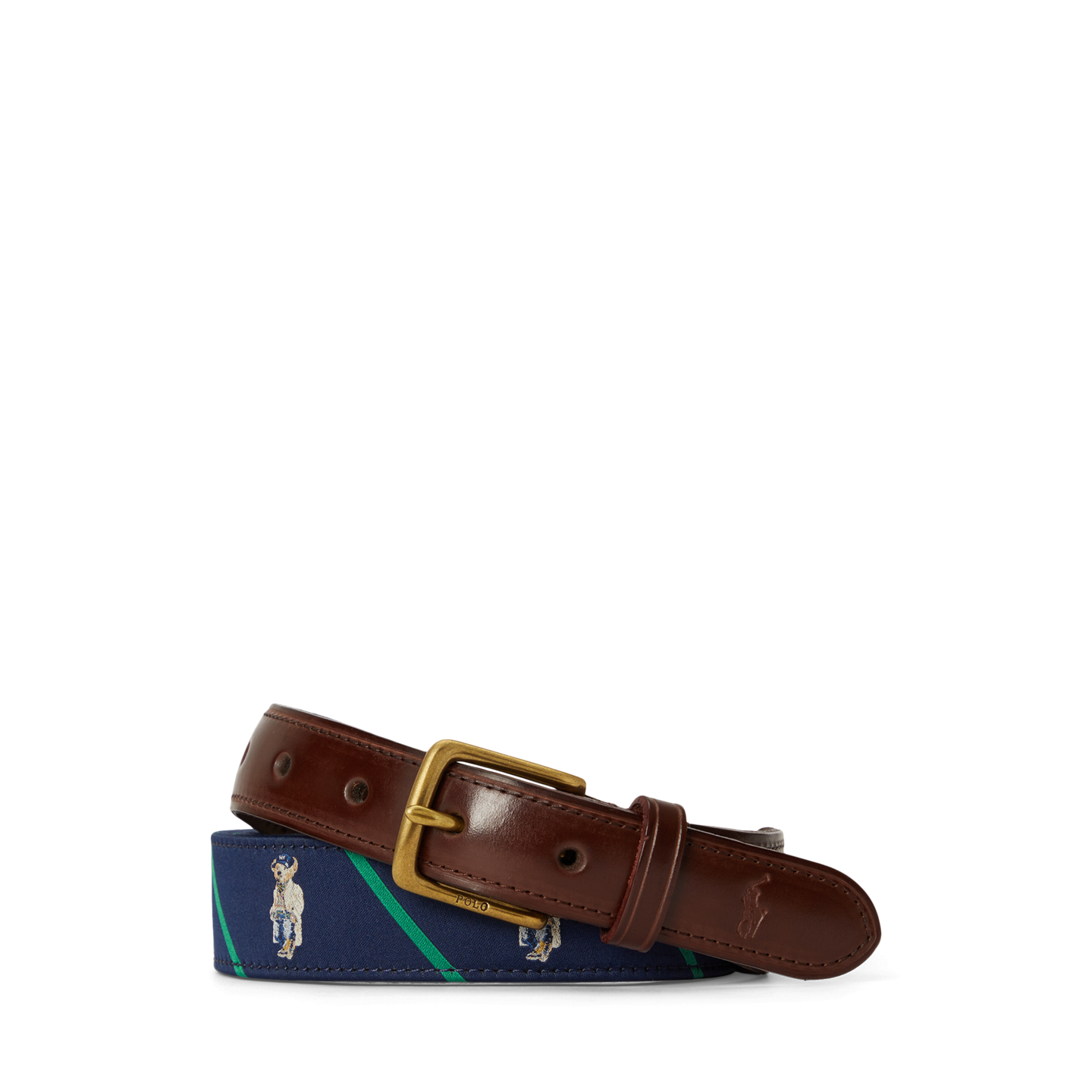 Мужской ремень Ralph Lauren Polo Bear Leather-Trim Striped, цвет: Тёмно-синий разноцветный — фото 2