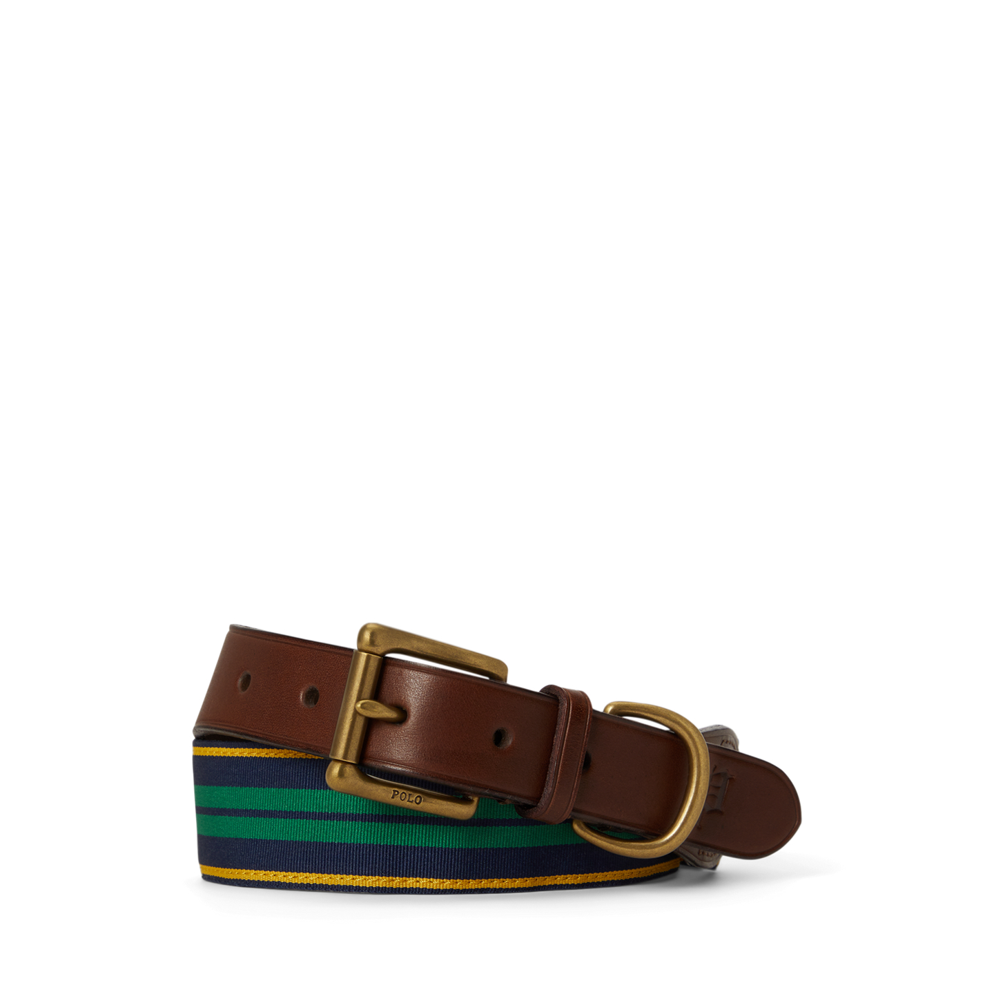 Мужской ремень Ralph Lauren Leather-Trim Striped Grosgrain, цвет: Тёмно-синий / Зелёный — фото 2