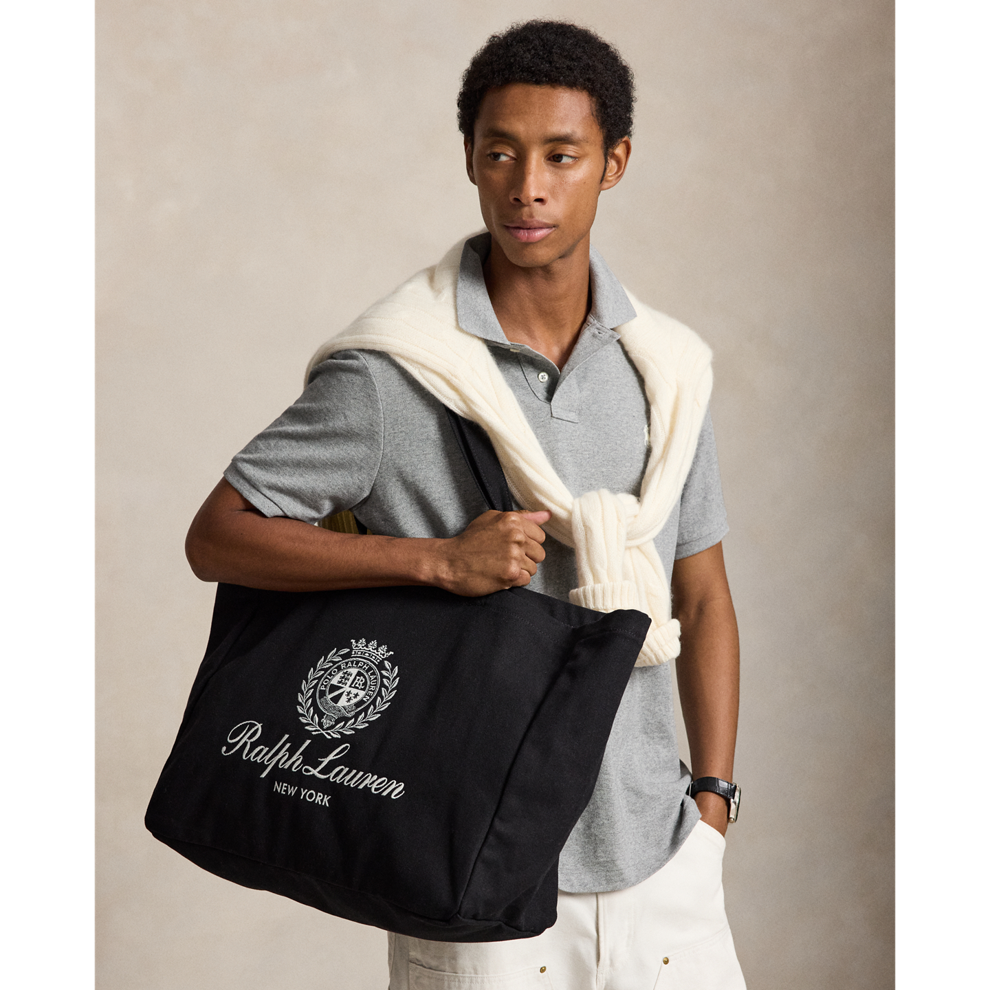 Мужская сумка Ralph Lauren Crest-Embroidered Canvas Tote, цвет: Чёрный — фото 4