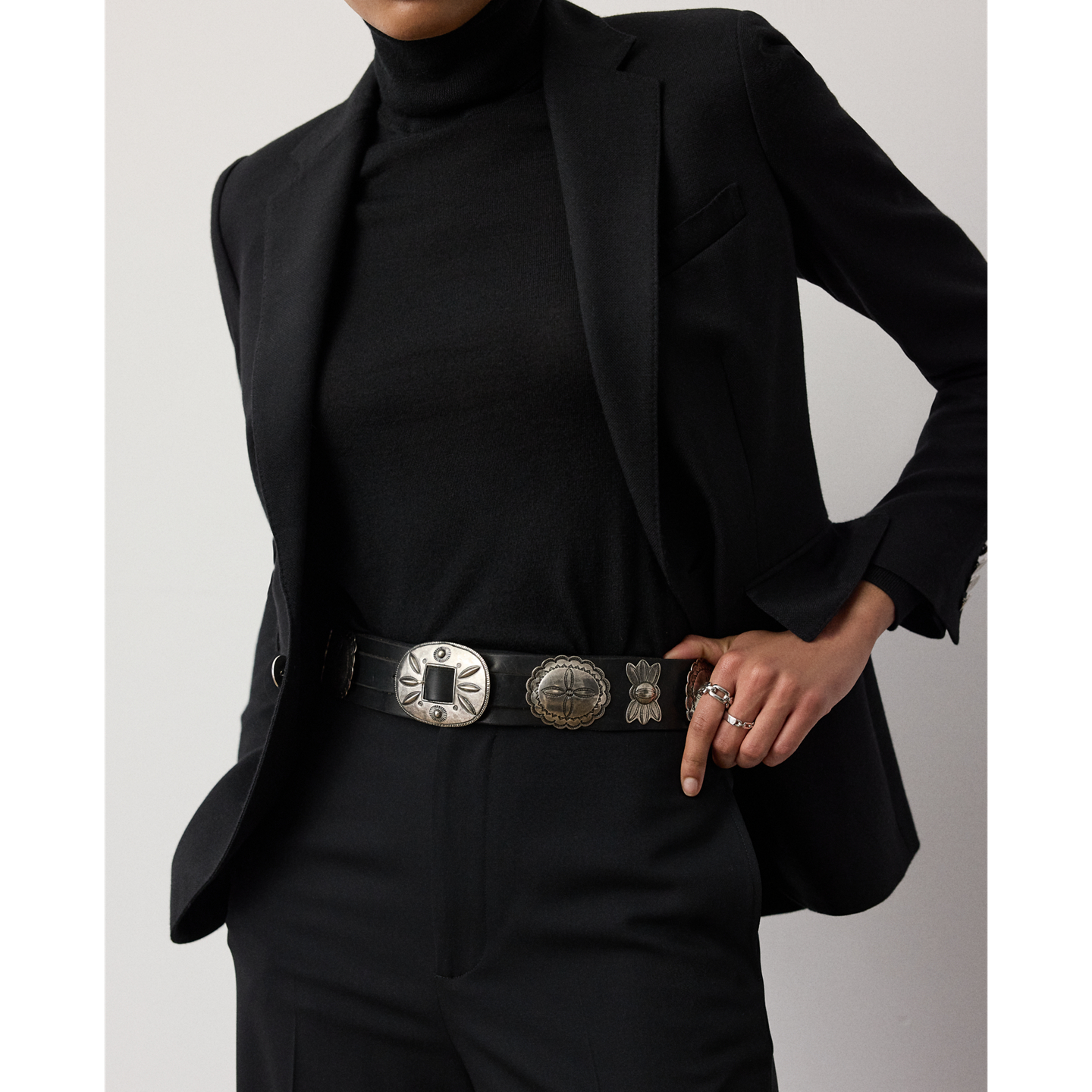 Женский ремень Ralph Lauren Leather Cast Concho Belt, цвет: Чёрный — фото 2