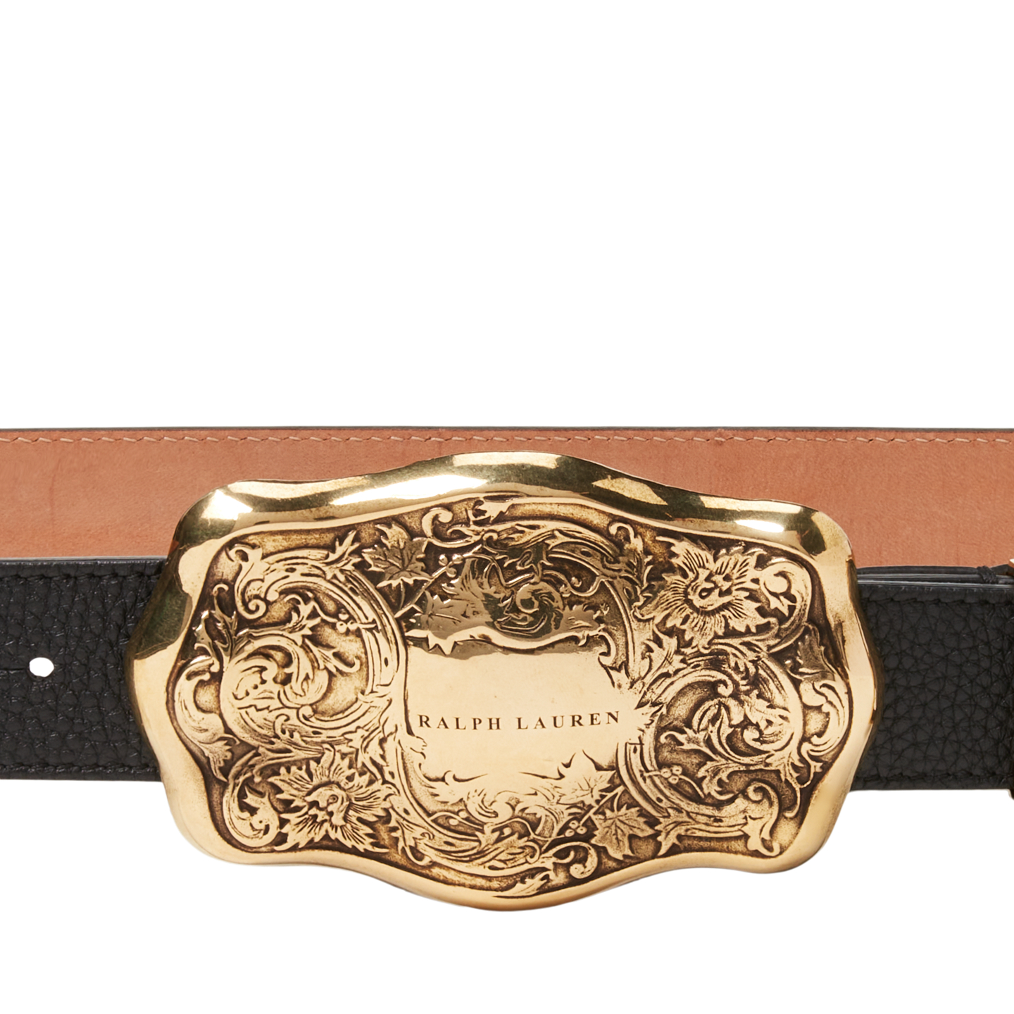 Женский ремень Ralph Lauren Tooled-Buckle Pebbled Calfskin, цвет: Чёрный — фото 1