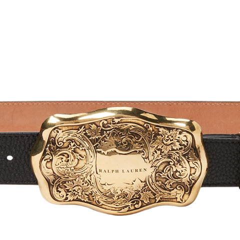 Женский ремень Ralph Lauren Tooled-Buckle Pebbled Calfskin, цвет: Чёрный