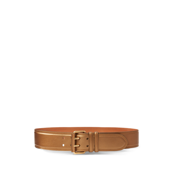 Gold Bronze Metallic Calfskin Double-Prong Belt Ralph Lauren Collection 1