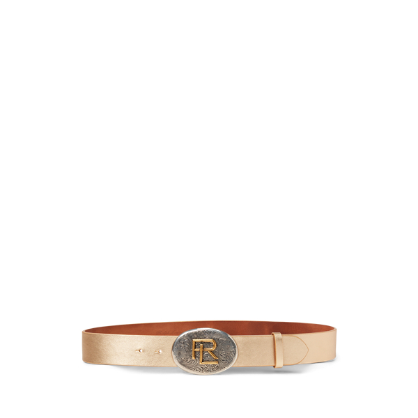 Gold RL Tooled-Buckle Metallic Wide Belt Ralph Lauren Collection 1