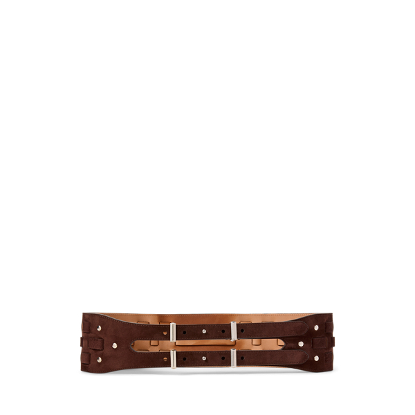 Mocha Woven Calf-Suede Wide Waist Belt Ralph Lauren Collection 1