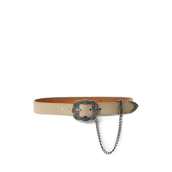 Mineral Tooled-Buckle Chain-Trim Calfskin Belt Ralph Lauren Collection 1