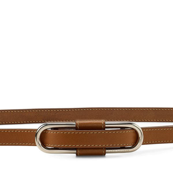 Oval-Buckle Calfskin Skinny Belt