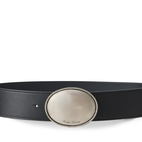 Black Plaque-Buckle Calfskin Wide Belt Ralph Lauren Collection 2