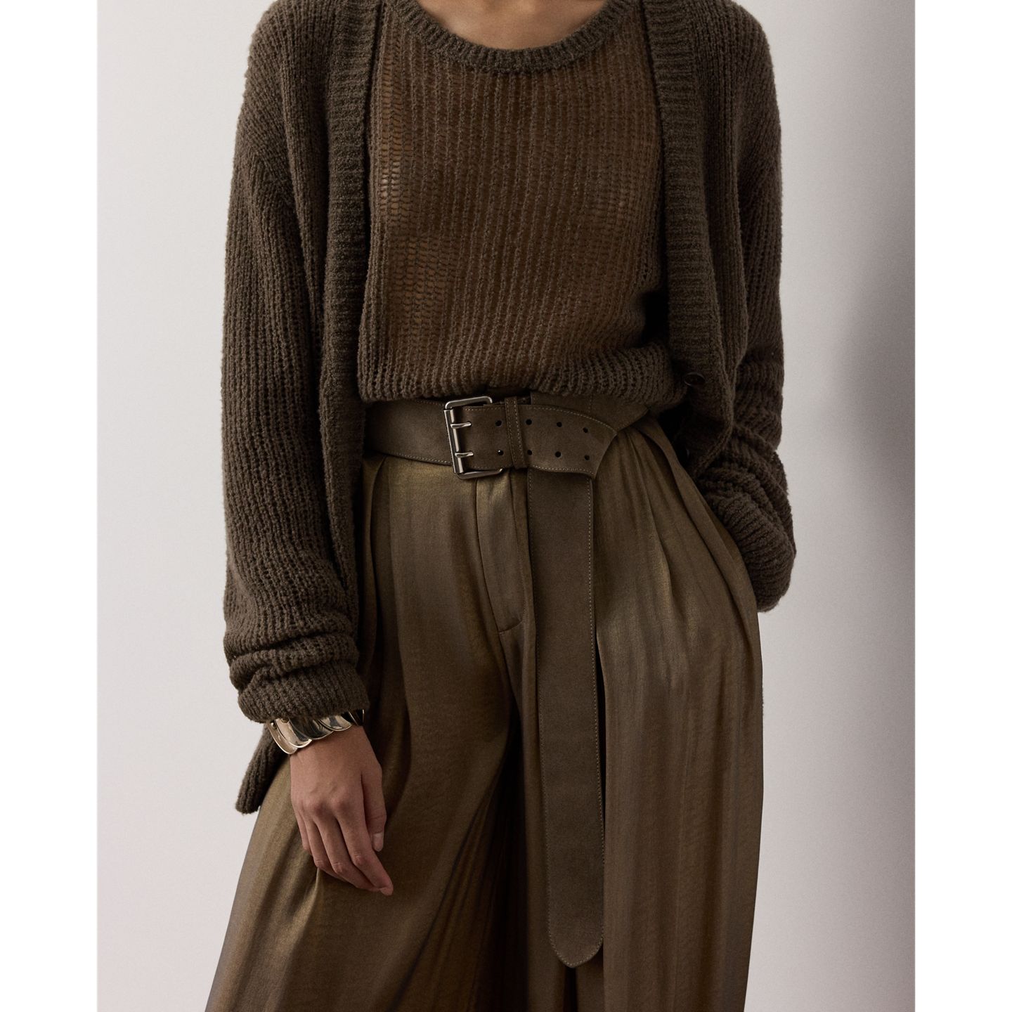 Женский ремень Ralph Lauren Calf-Suede Double-Prong Long, цвет: Тёмный серо-коричневый — фото 3