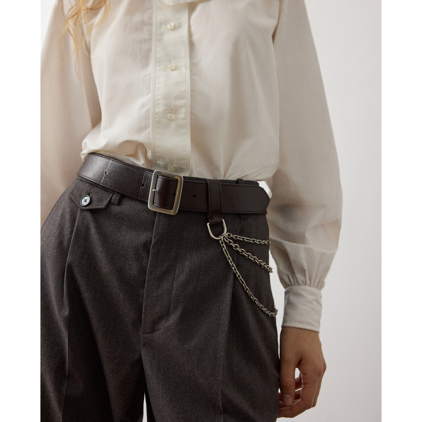 Женский ремень Ralph Lauren Chain-Trim Washed Leather Wide, цвет: Светло-коричневый — фото 2