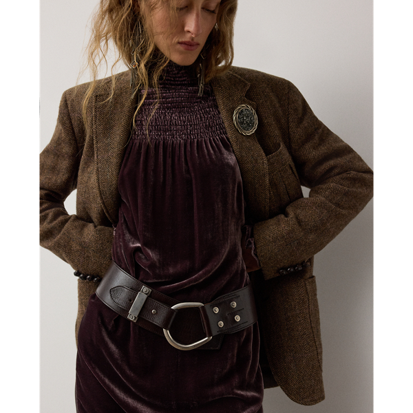 Turn-Back Washed Leather Wide Belt