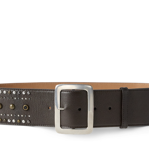 Женский ремень Ralph Lauren Square-Buckle Studded Leather Wide, цвет: Светло-коричневый