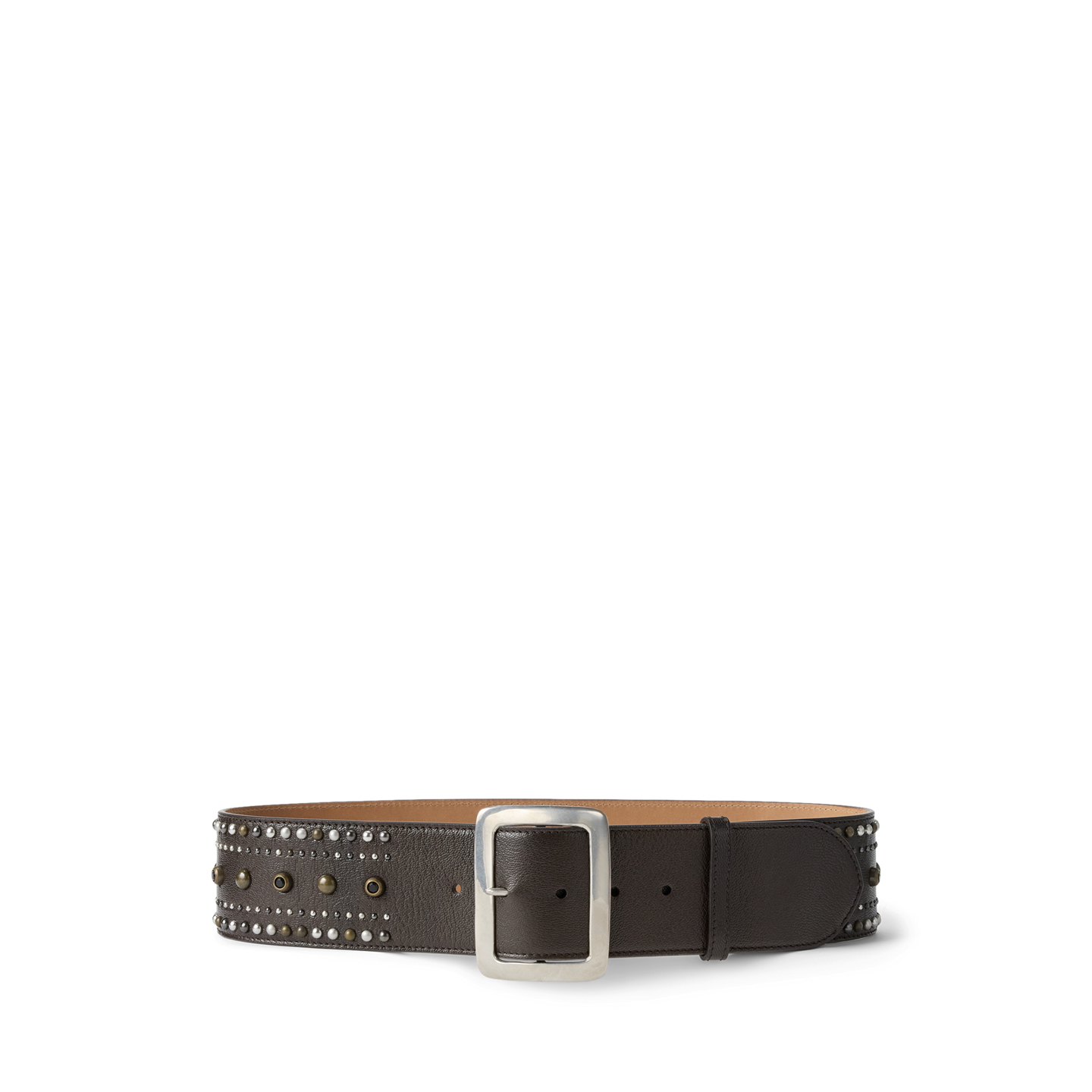 Женский ремень Ralph Lauren Square-Buckle Studded Leather Wide, цвет: Светло-коричневый — фото 3