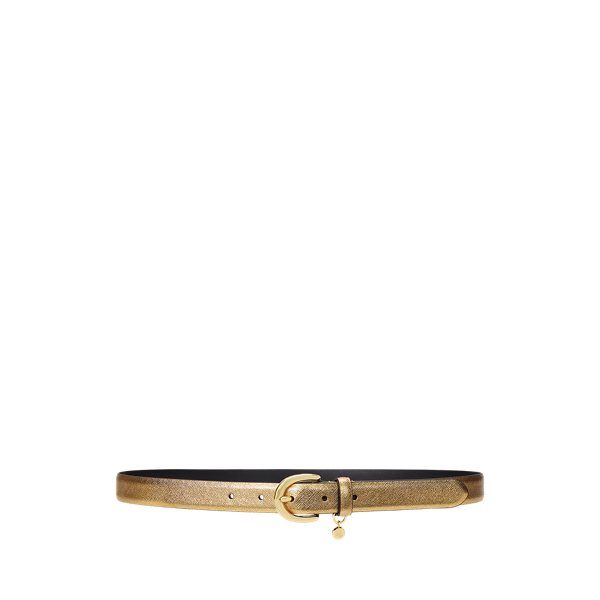 Modern Gold/Black Charm Crosshatch Leather Belt Lauren 1