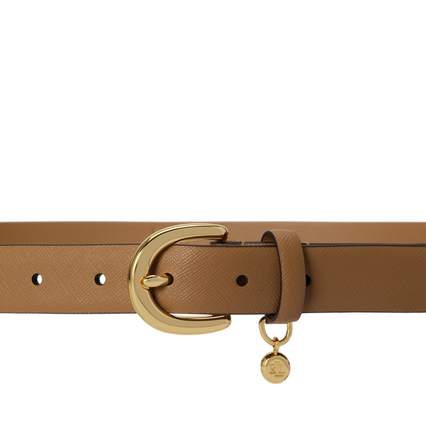 Camel/PB Charm Crosshatch Leather Belt Lauren 2
