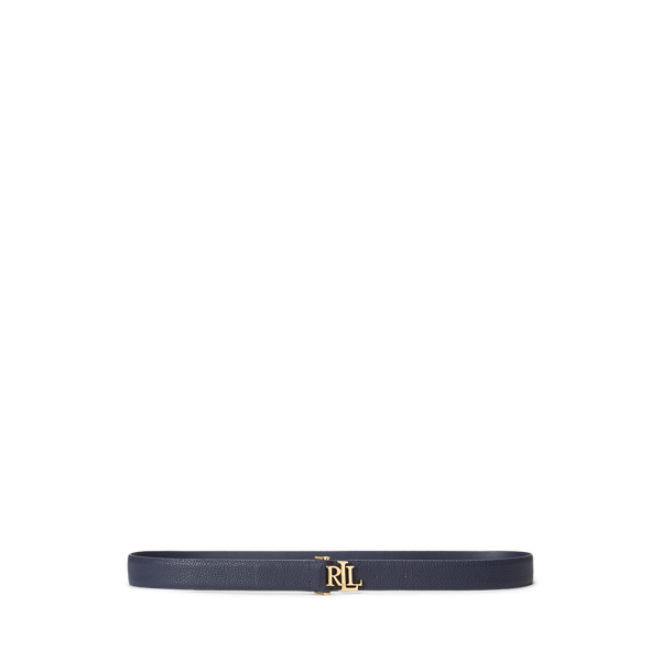Logo Pebbled Leather Skinny Belt