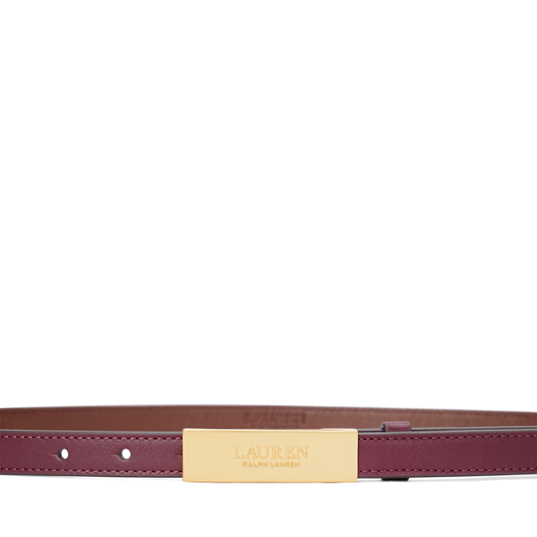 Schmaler Lederg&uuml;rtel mit Logo Lauren in Pinot Noir 2