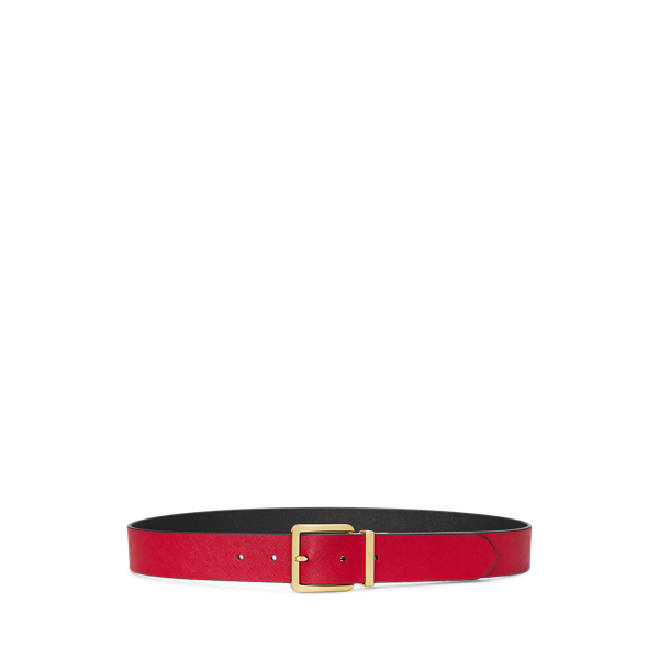 Festive Red/Black Reversible Crosshatch Leather Belt Lauren 1