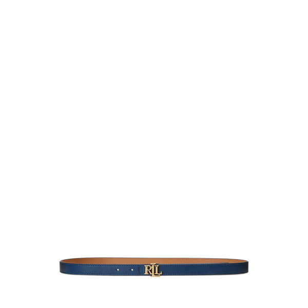 Indigo Dusk/buff Logo Reversible Leather Skinny Belt Lauren 1