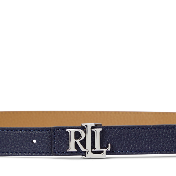 Schmaler wendbarer Lederg&uuml;rtel mit Logo Lauren in Edles Navy/Kamel 2