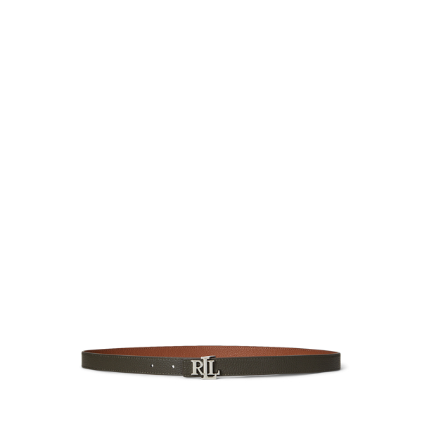 Lauren Tan/Dark Olive Logo Reversible Leather Skinny Belt Lauren 3