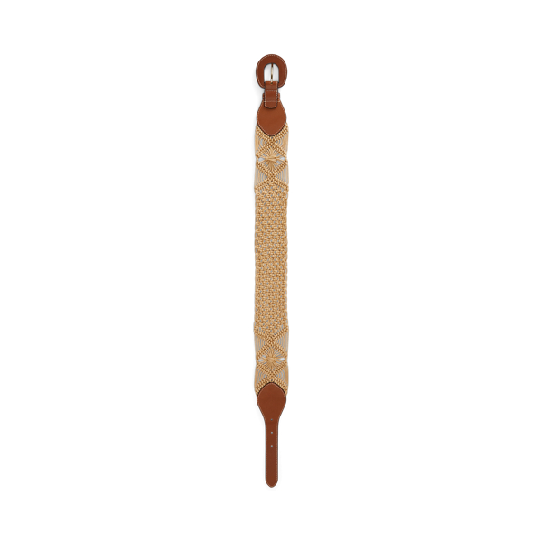 Natural/Lauren Tan Leather-Trim Corded Macram&eacute; Wide Belt Lauren 3