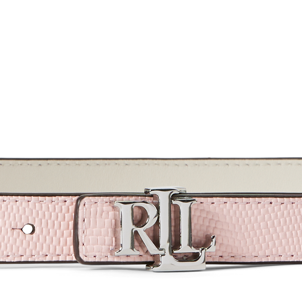 Tea Rose/Soft White Logo Reversible Embossed Skinny Belt Lauren 3