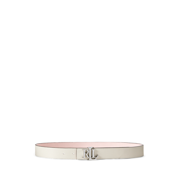 Tea Rose/Soft White Logo Reversible Lizard-Embossed Belt Lauren 2