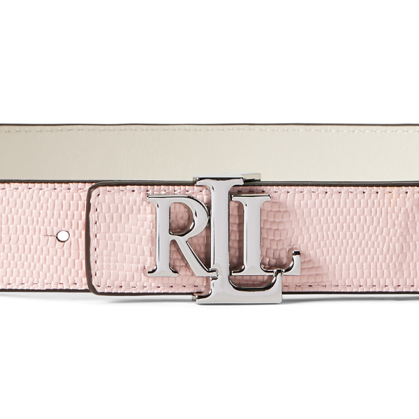 Tea Rose/Soft White Logo Reversible Lizard-Embossed Belt Lauren 3