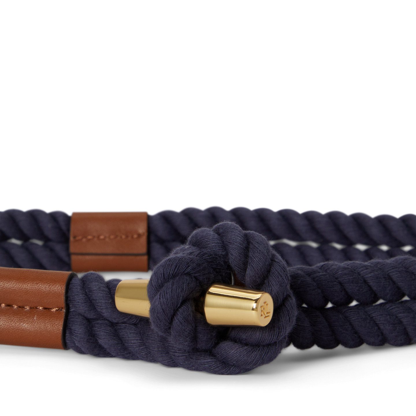 Женский ремень Lauren Ralph Lauren Leather-Trim Rope Toggle Skinny, цвет: Тёмно-синий / Рыжевато-коричневый — фото 1