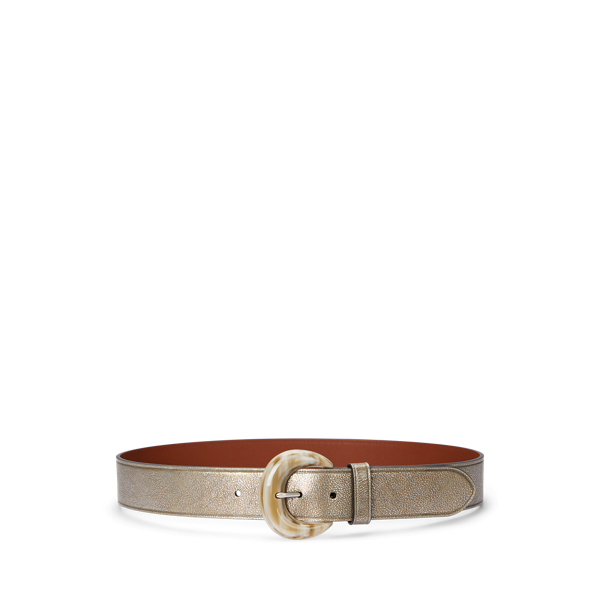 Crescent-Buckle Metallic Wide Belt