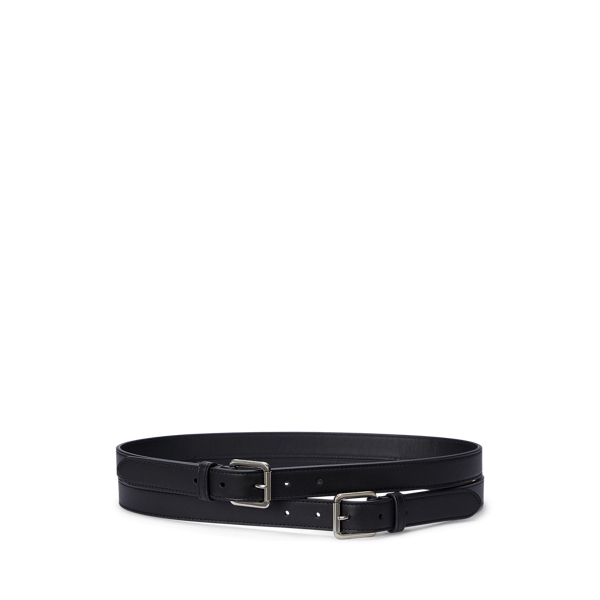 Black Leather Double-Buckle Stacked Wide Belt Lauren 1