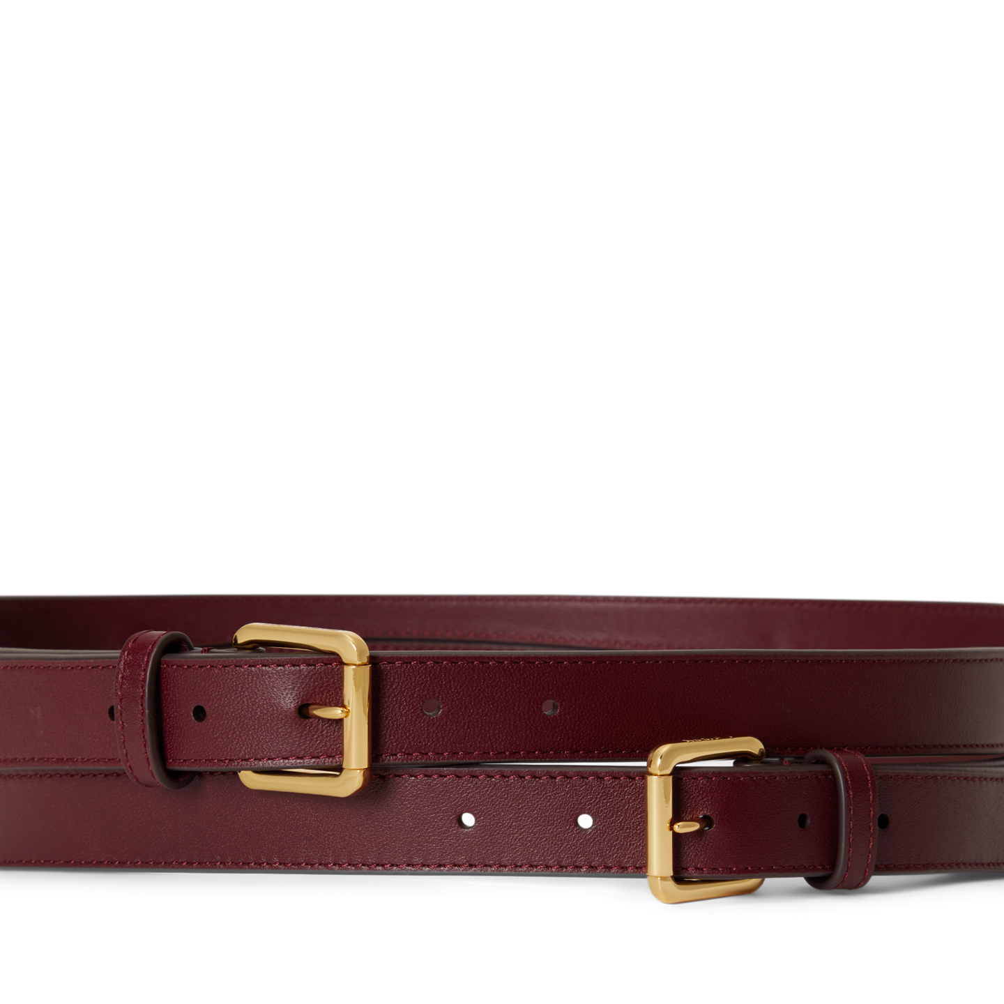Женский ремень Ralph Lauren Leather Double-Buckle Stacked Wide, цвет: Тёмный гранатовый — фото 1