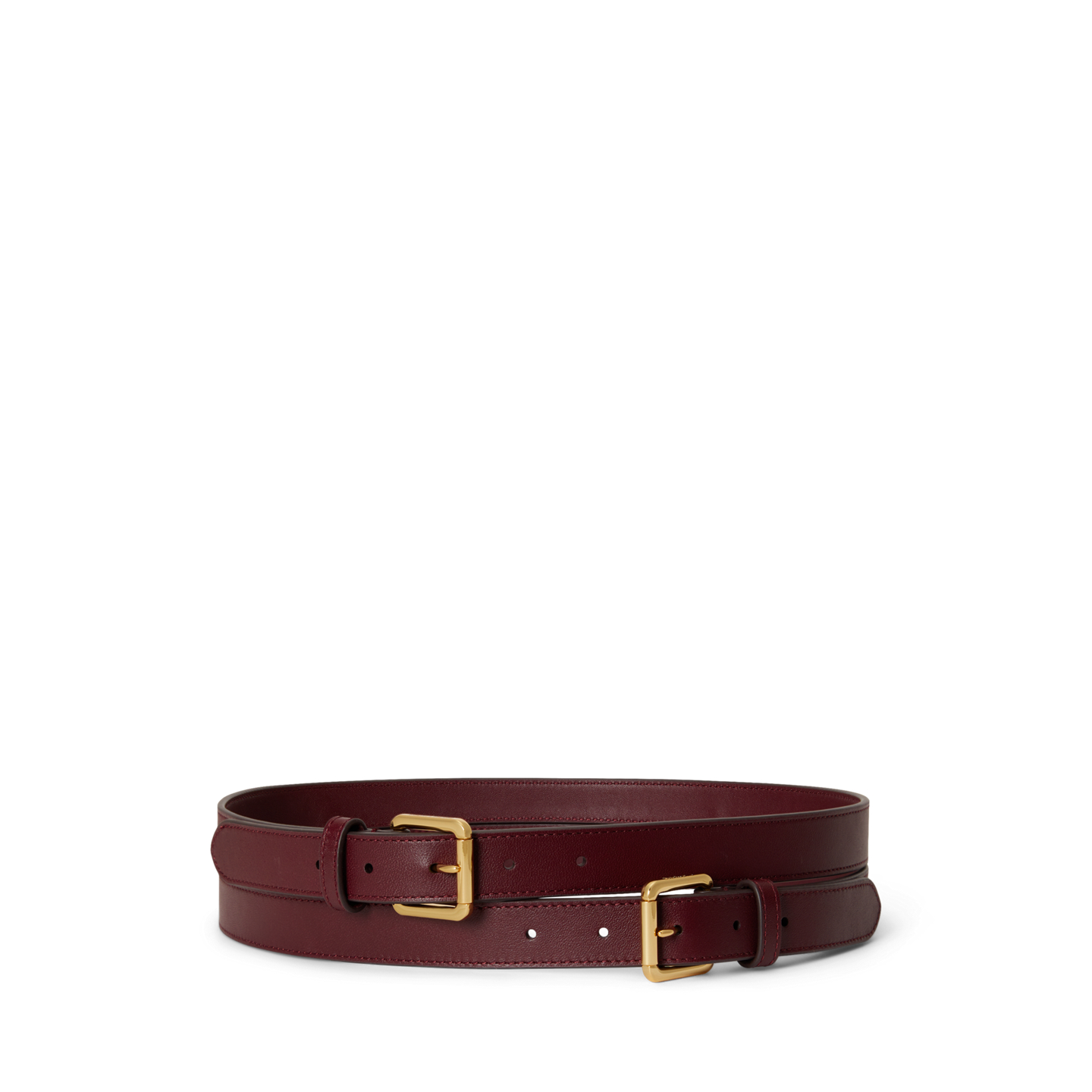 Женский ремень Ralph Lauren Leather Double-Buckle Stacked Wide, цвет: Тёмный гранатовый — фото 2