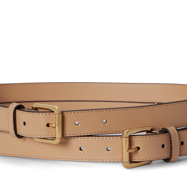 Leather Double-Buckle Stacked Wide Belt
