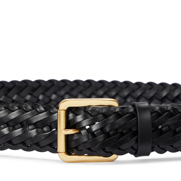 Ceinture en vachette tress&eacute;e Lauren en Noir 2