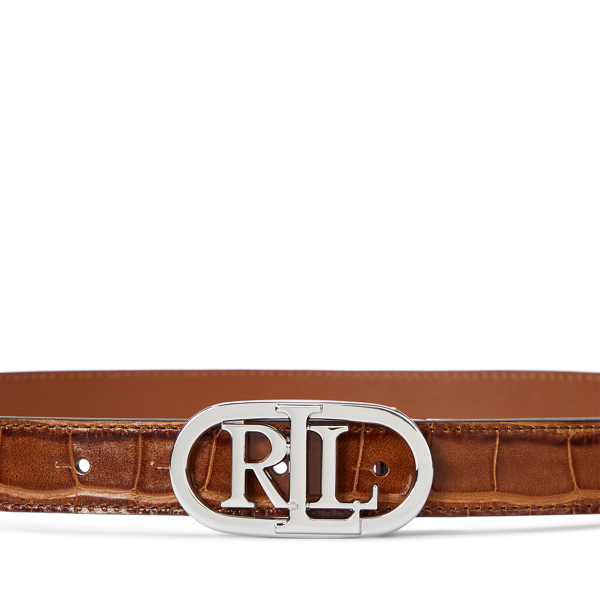 Schmaler wendbarer G&uuml;rtel mit Logo Lauren in Tabak/Lauren-Sandbraun 2