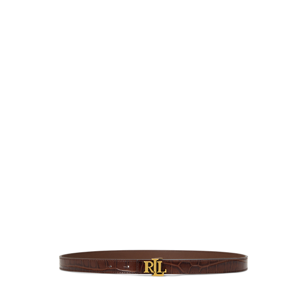 Dark Mahogany Logo Reversible Embossed Skinny Belt Lauren 1